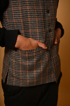Brown with Black Glen Check Woollen Waistcoat