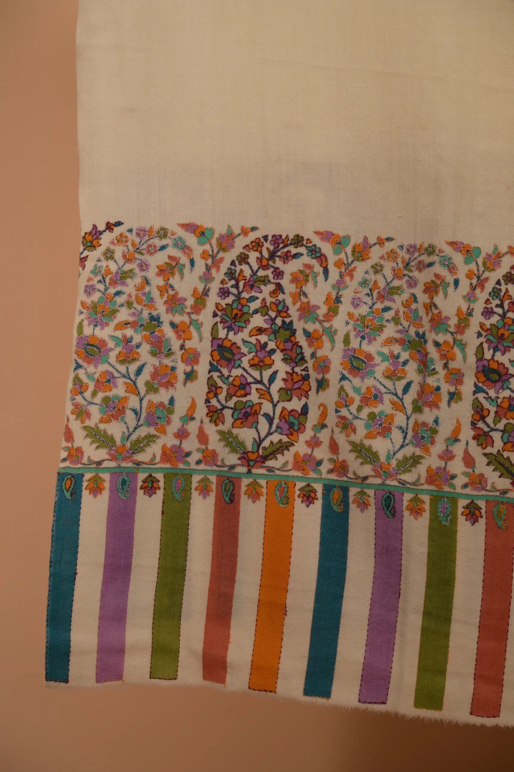 baraqah white printed pure pashmina female stole 