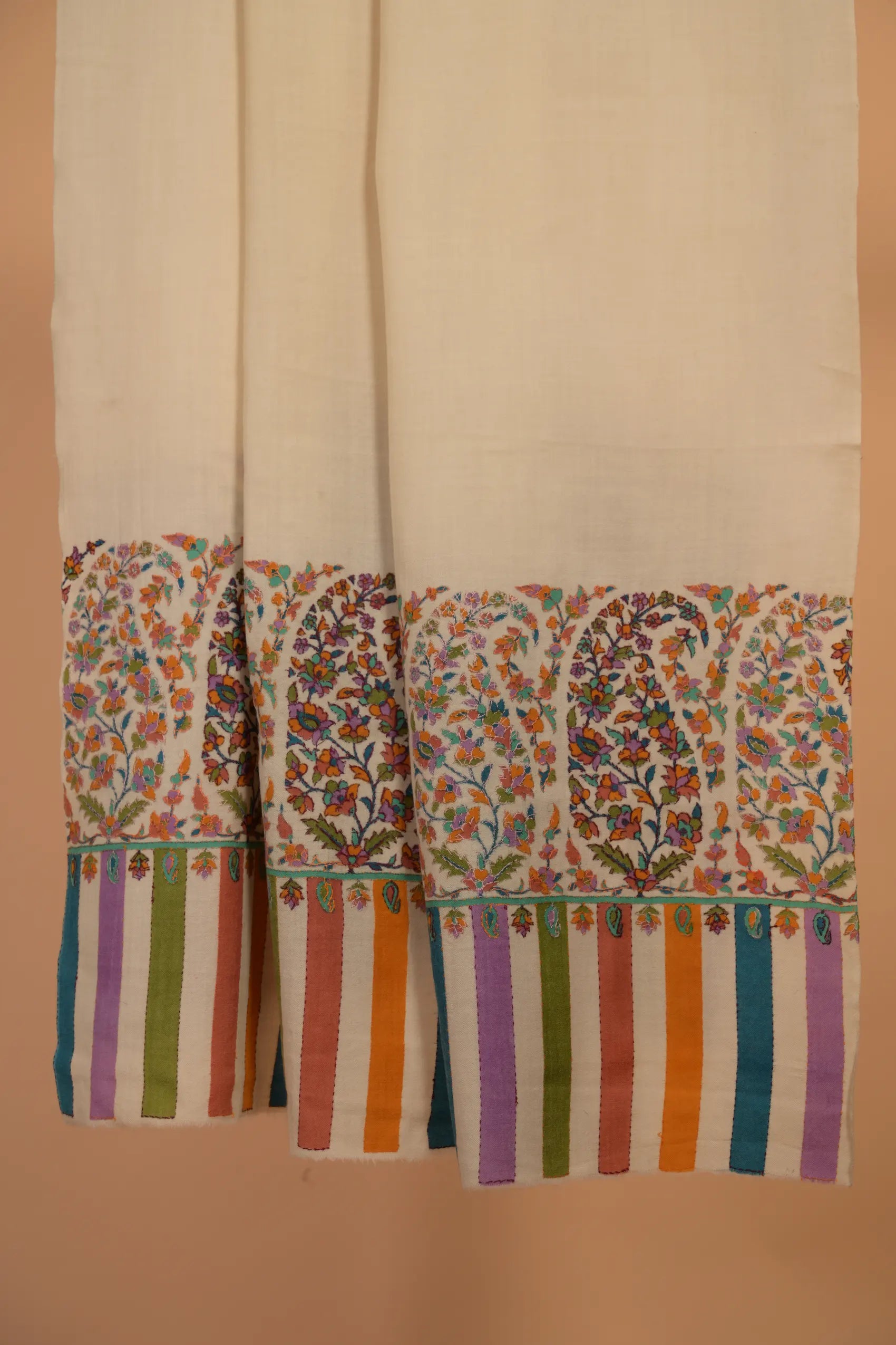 baraqah white printed pure pashmina female stole 