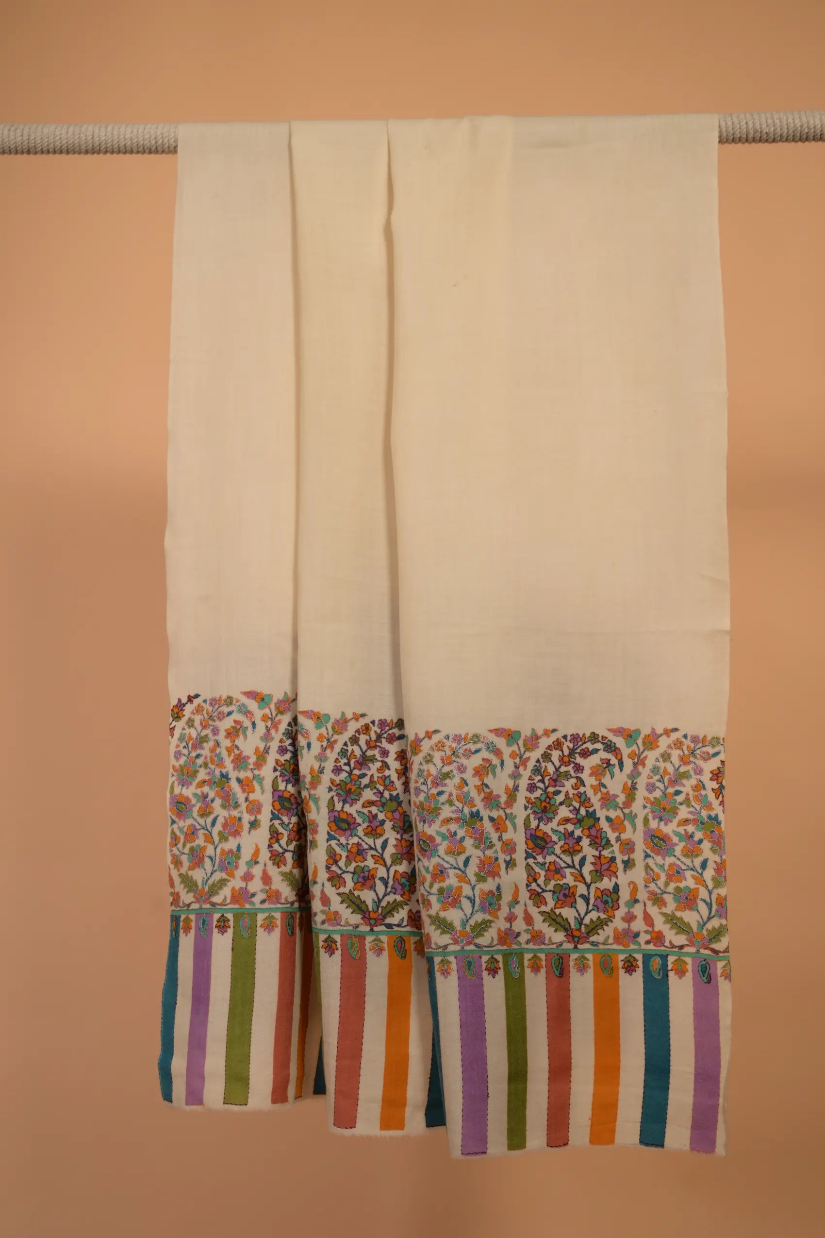 baraqah white printed pure pashmina female stole 