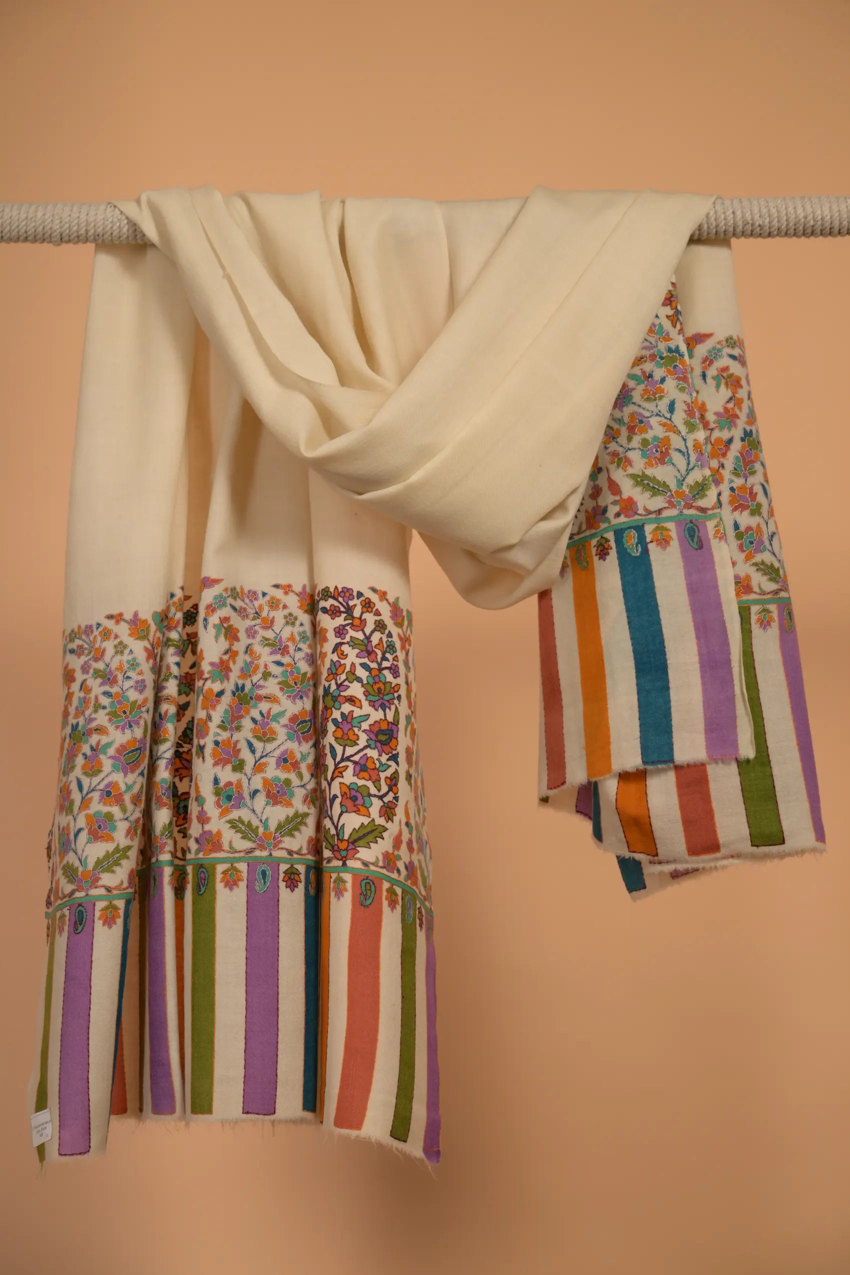 baraqah white printed pure pashmina female stole 