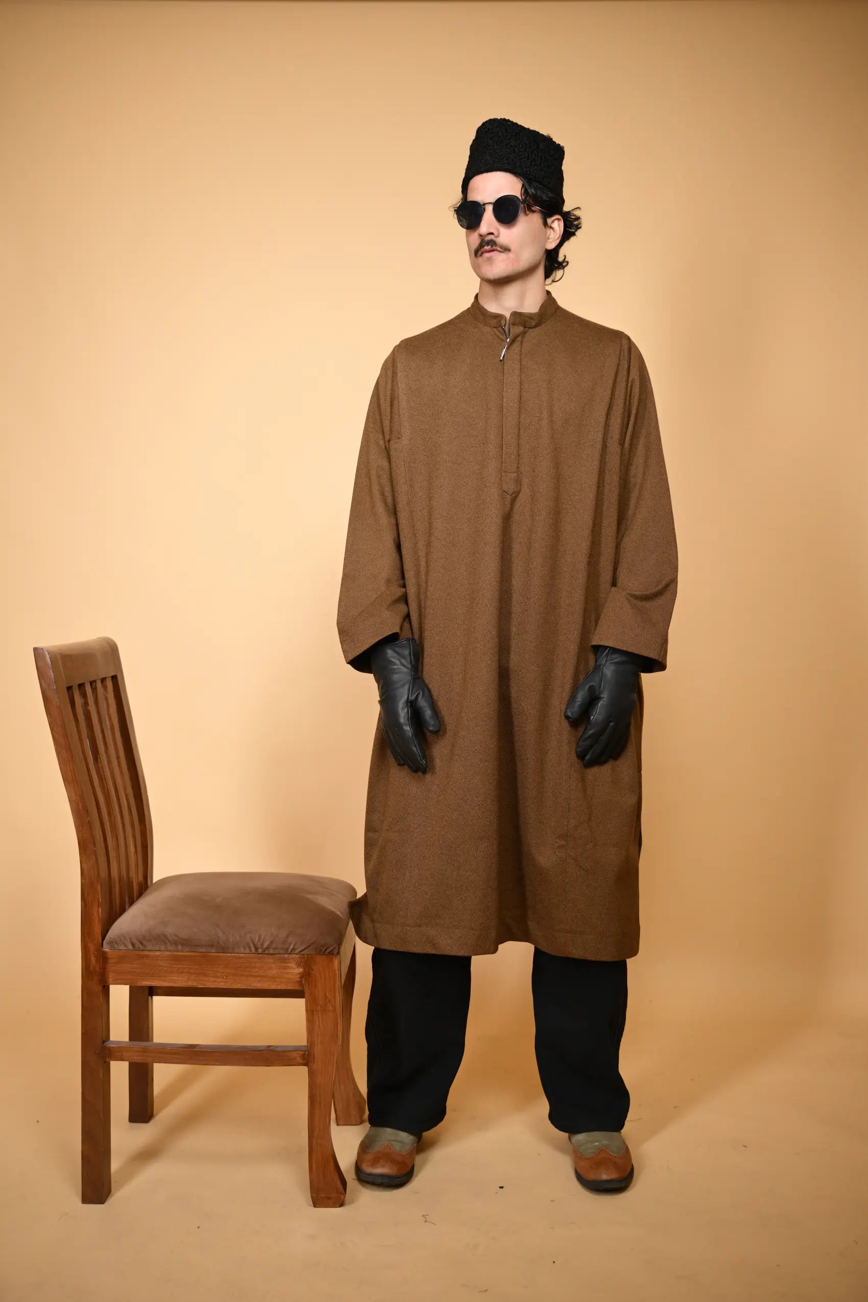 baraqah winter traditional rust lined  pheran for men 