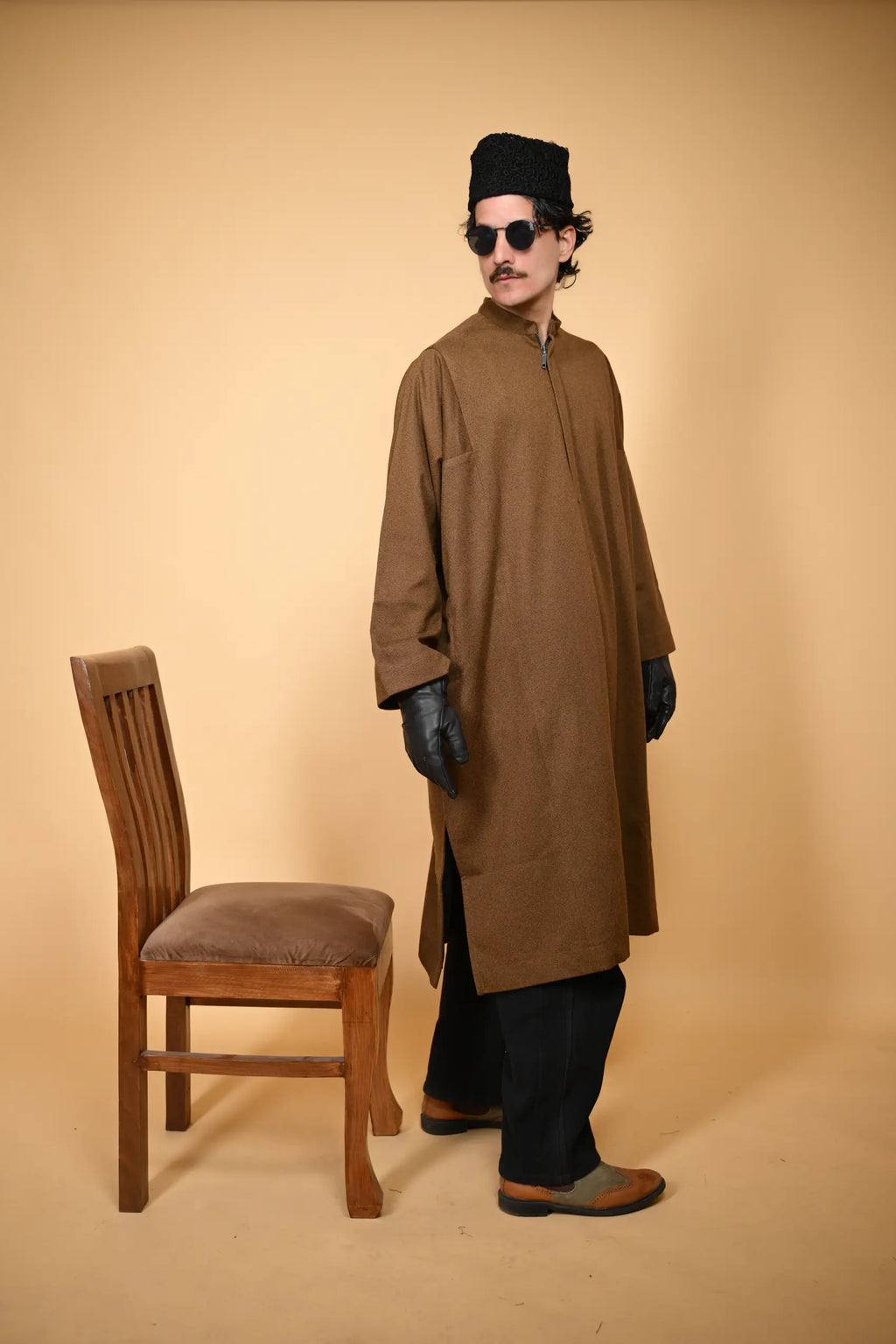 baraqah winter traditional rust lined  pheran for men 