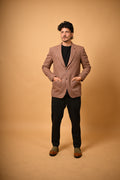 Soft Camel Brown Herringbone Woollen Blazer