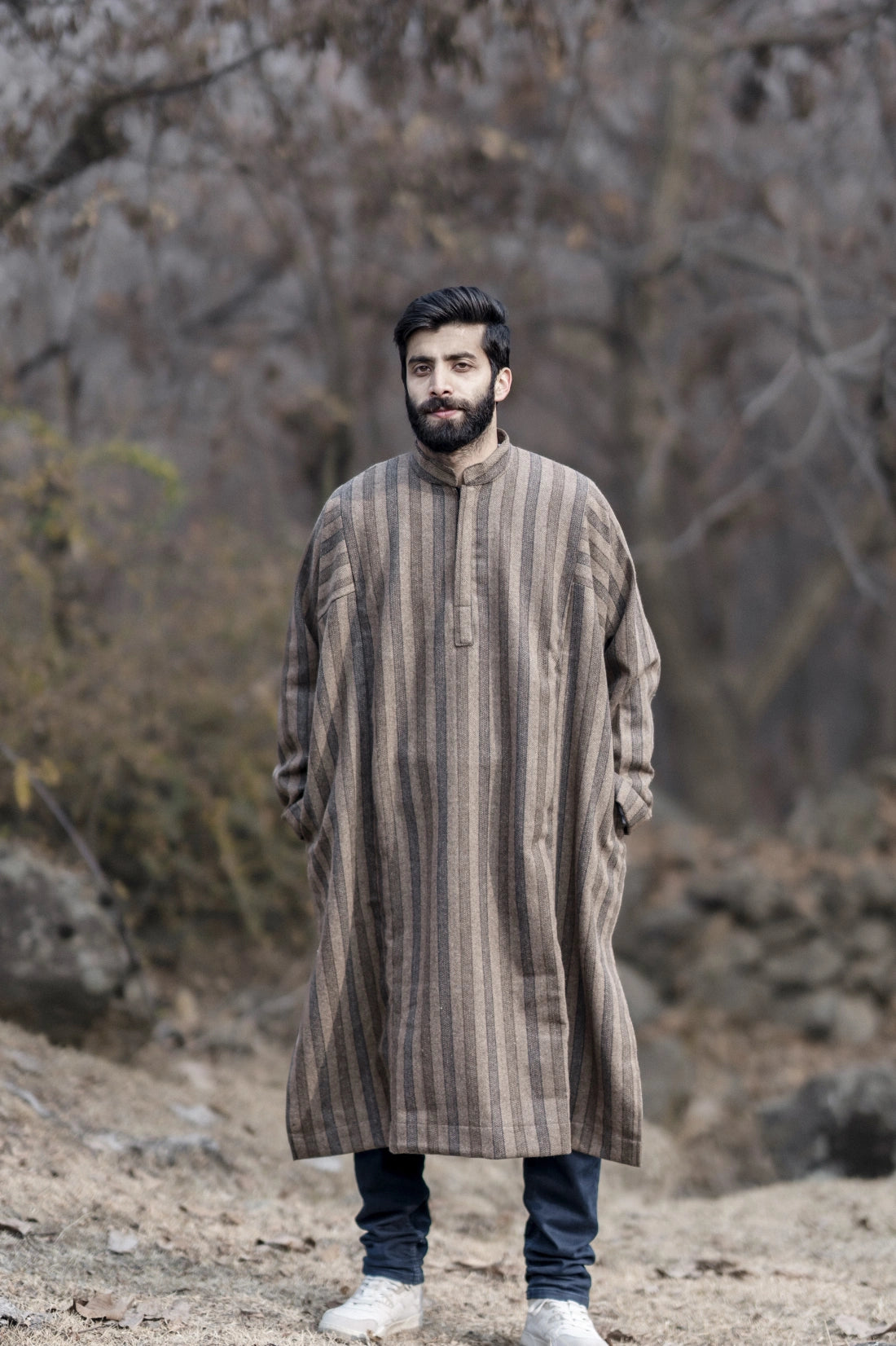 Striped Herringbone Brown Pheran