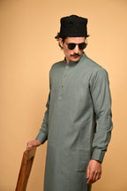 baraqah Teal Green Winter Kurta Pajama for men 
