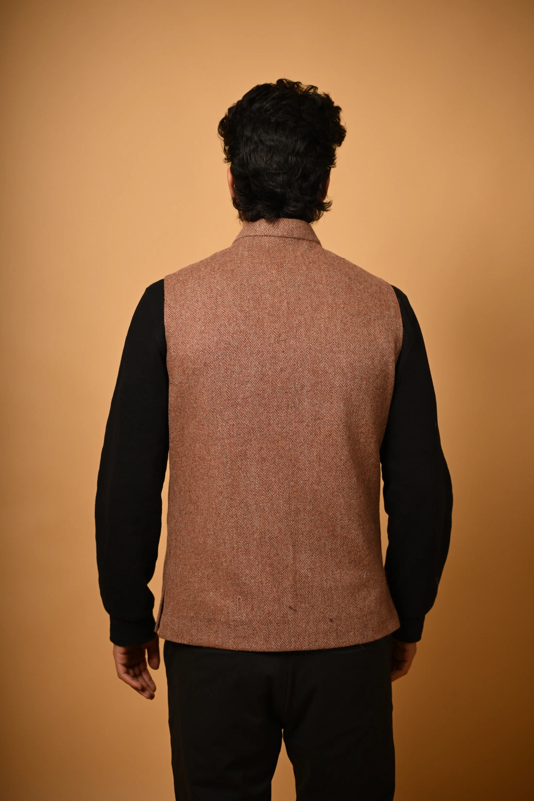 Soft Camel Brown Herringbone Woollen  Waistcoat