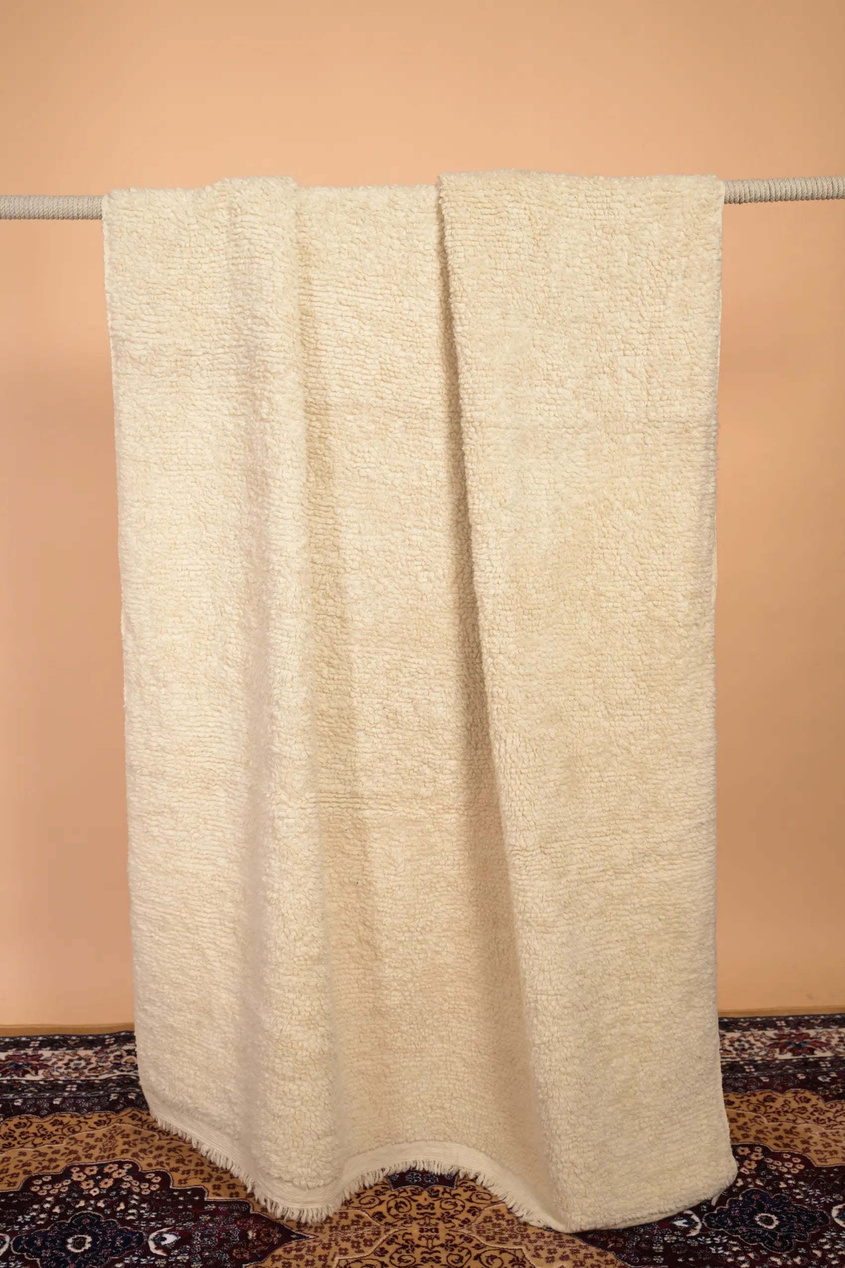 White Furry Handwoven Merino Wool Blanket
