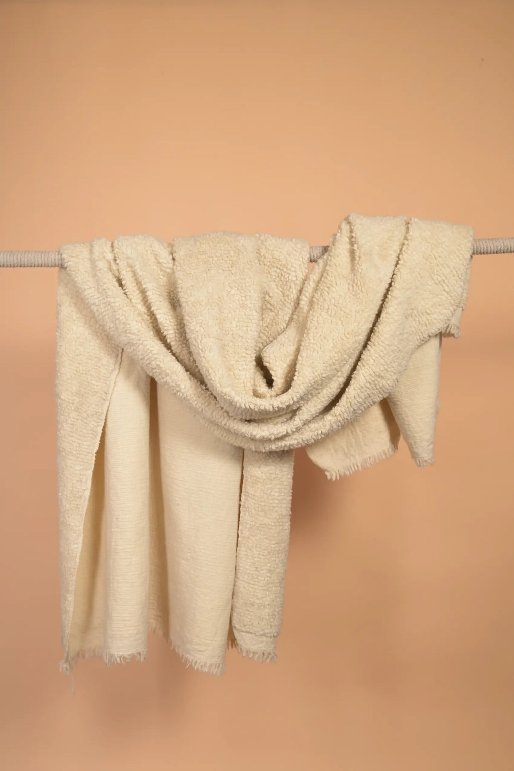 White Furry Handwoven Merino Wool Blanket
