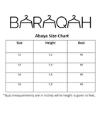 baraqah female prayer abaya size chart