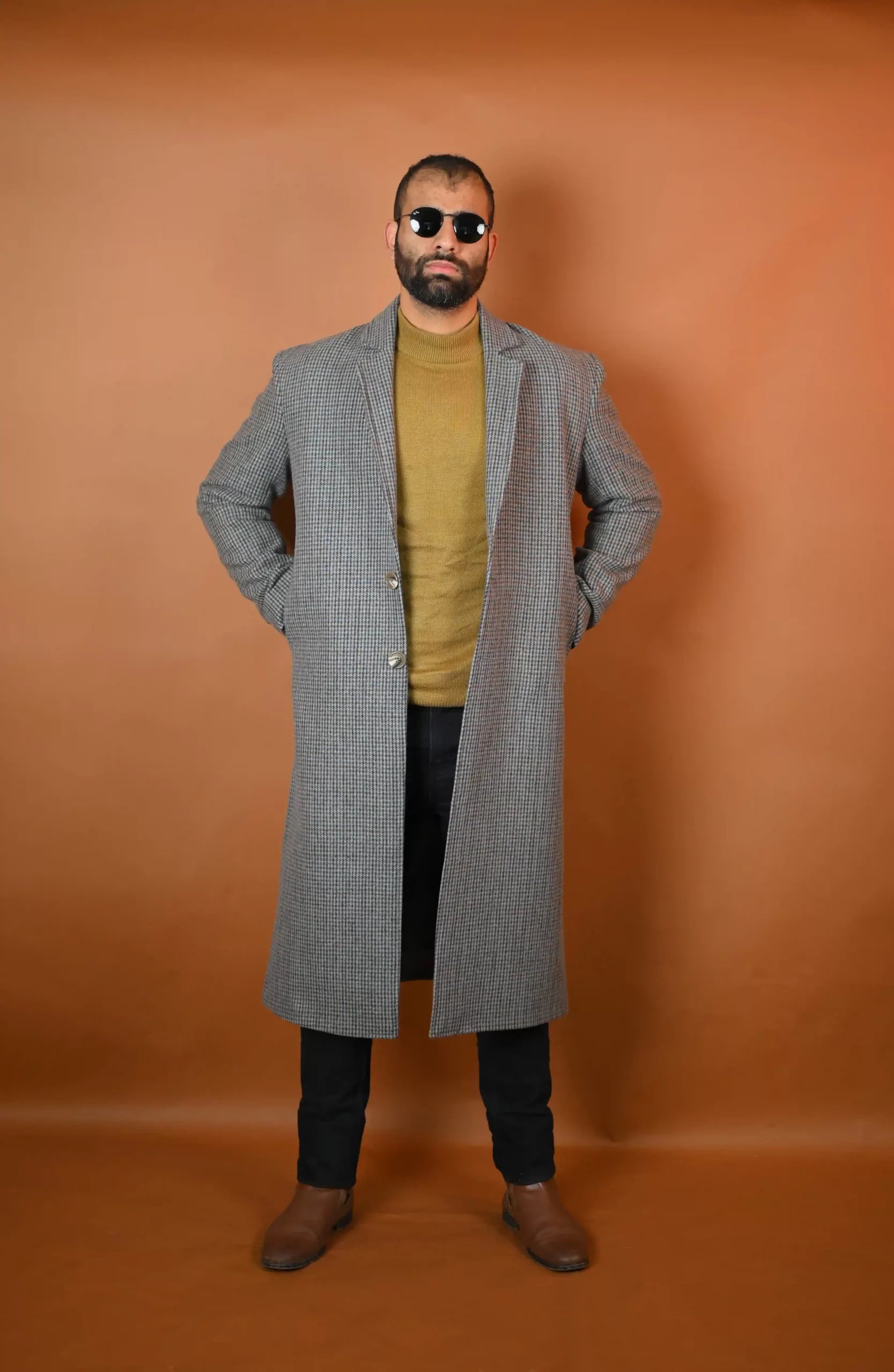baraqah grey color overcoat for men