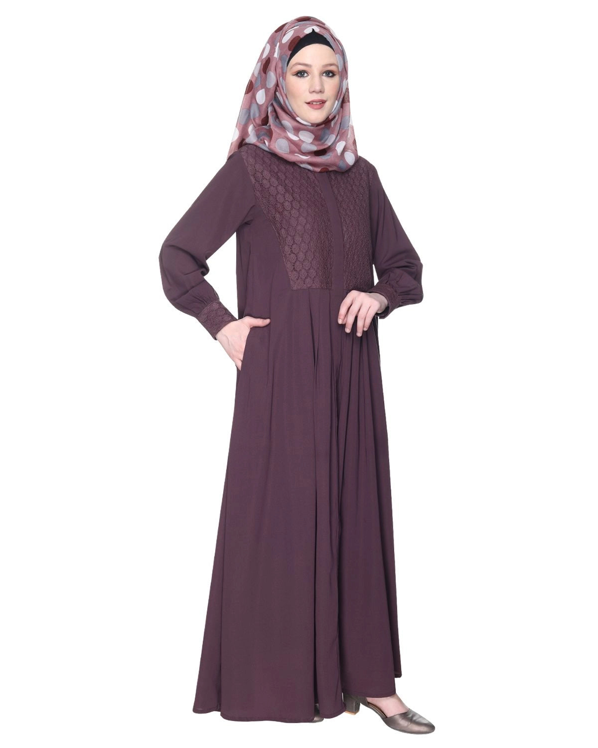 Subtle Imperial Purple Laced Dress Abaya