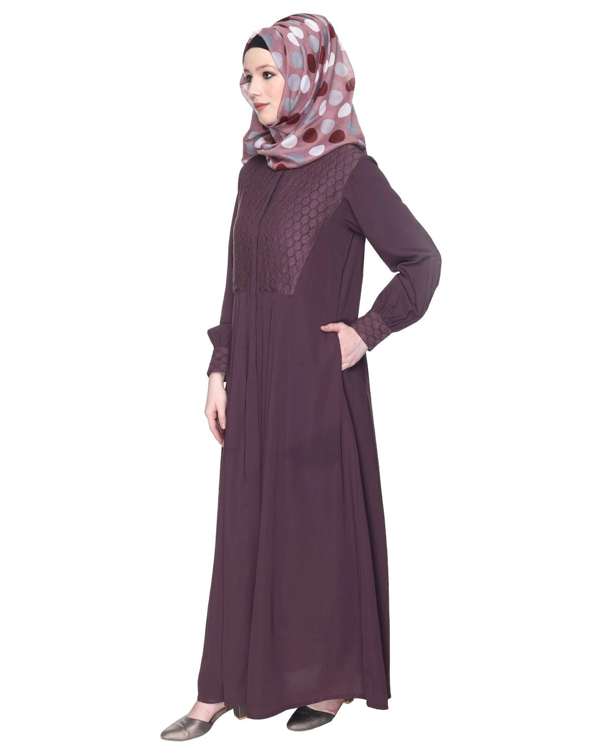 Subtle Imperial Purple Laced Dress Abaya