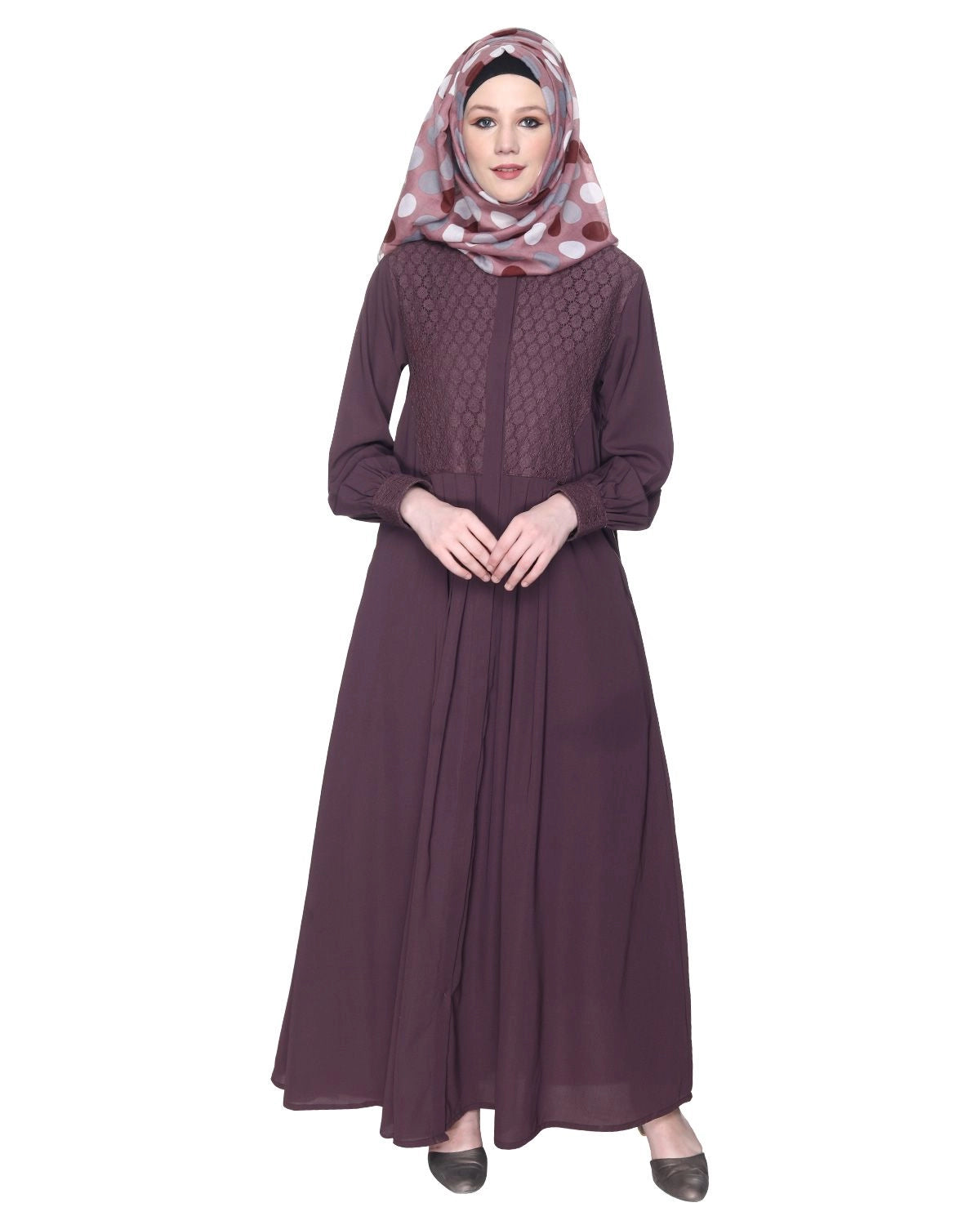 Subtle Imperial Purple Laced Dress Abaya