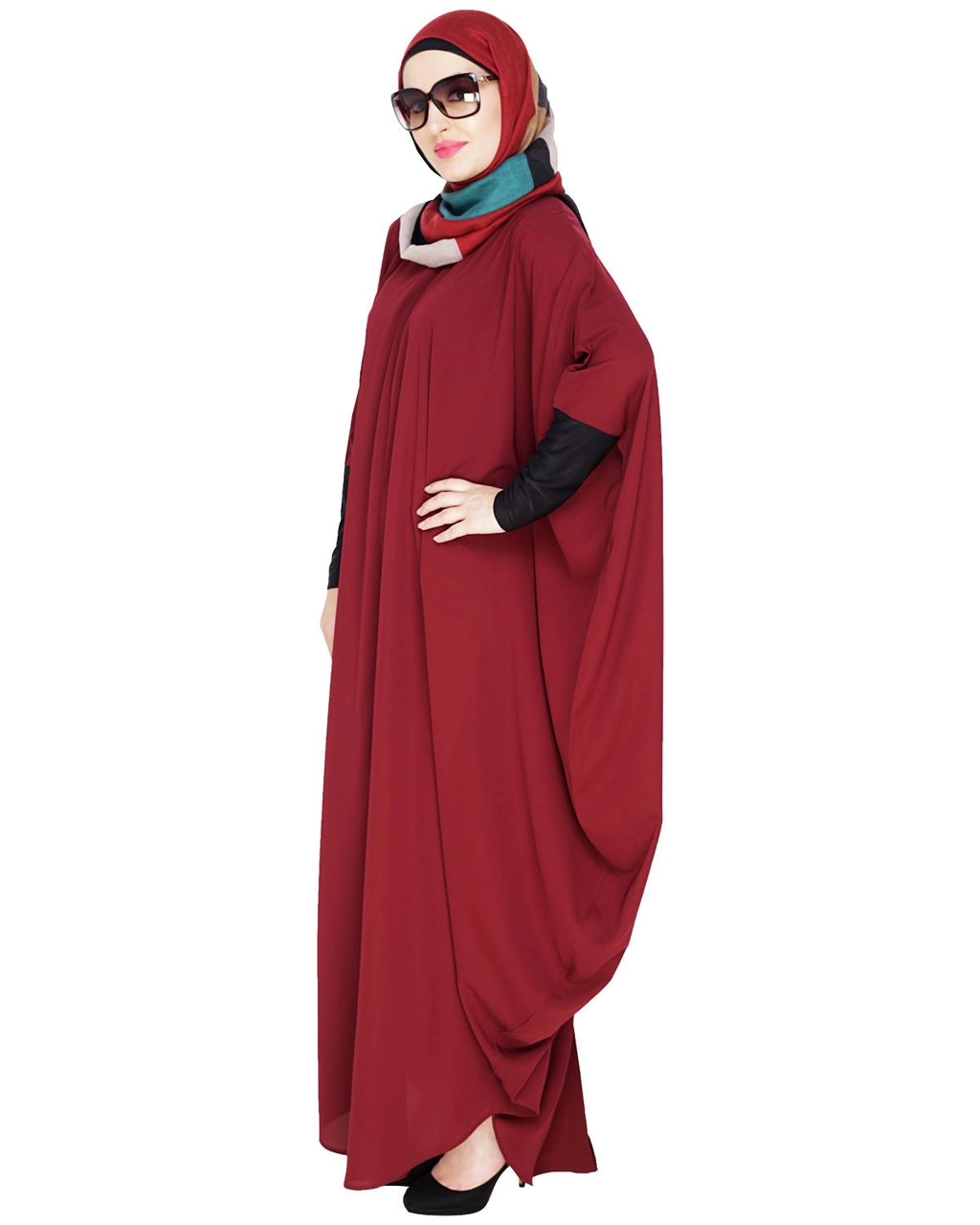 Quirky Jersy Sleeve Wine Kaftan