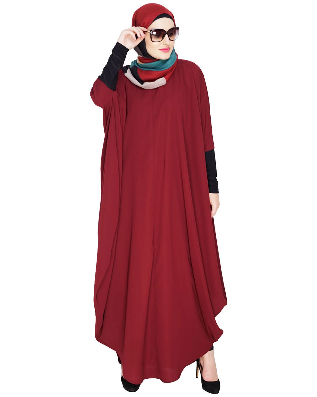 Quirky Jersy Sleeve Wine Kaftan