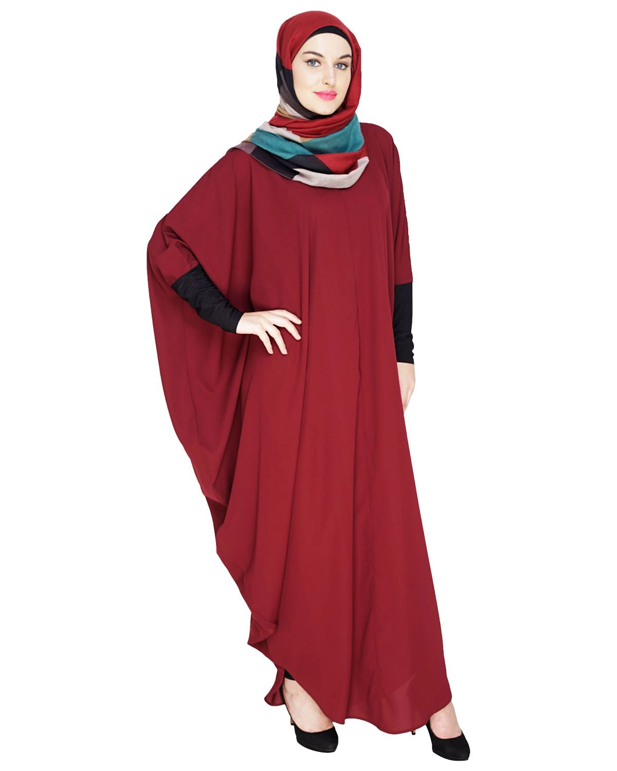 Quirky Jersy Sleeve Wine Kaftan