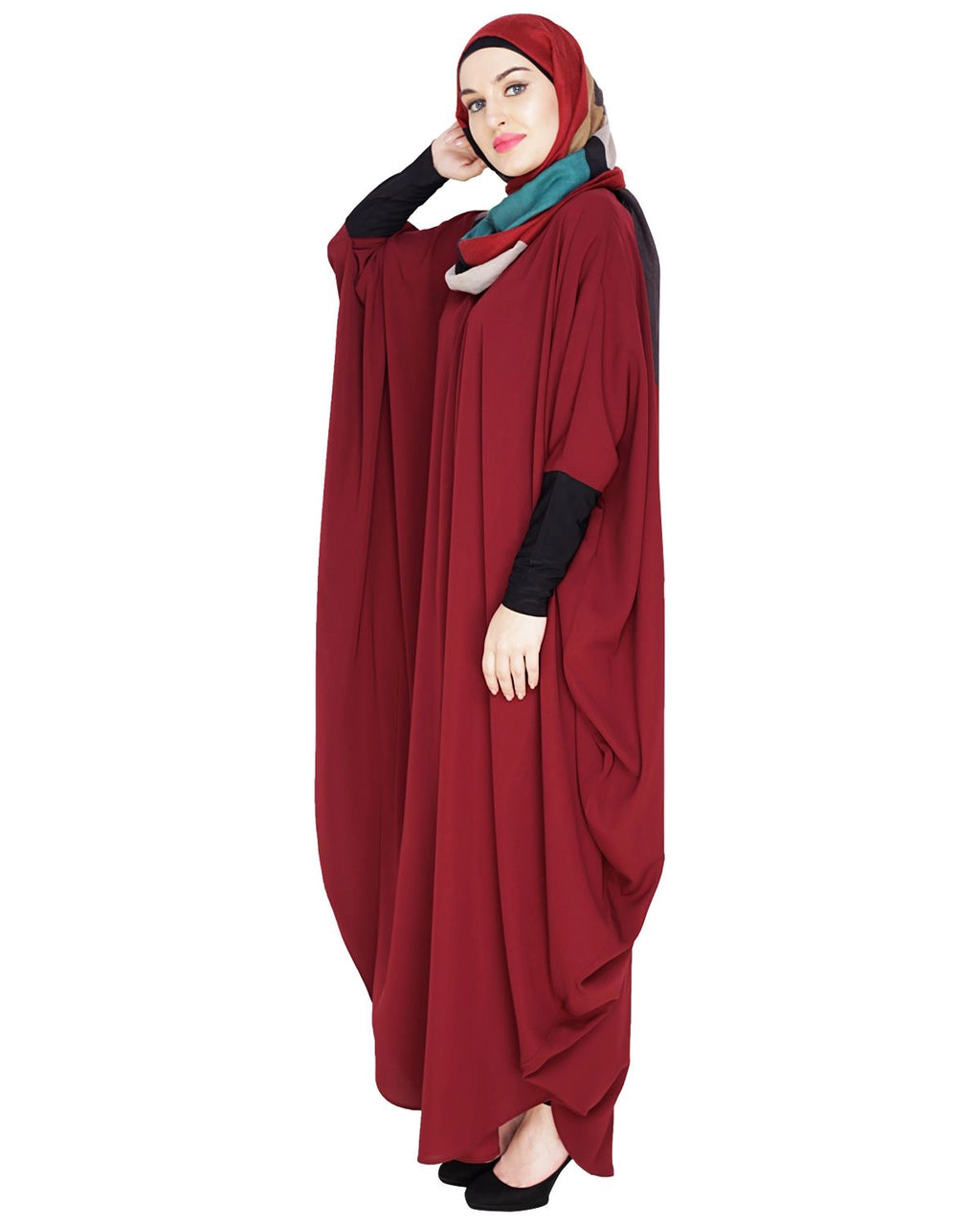 Quirky Jersy Sleeve Wine Kaftan