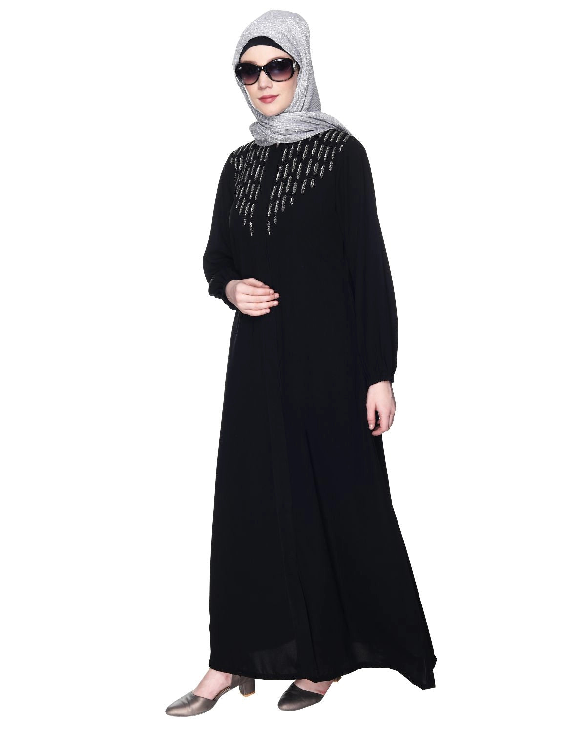 Black Abaya With Flashy Metallic Beads Embroidery