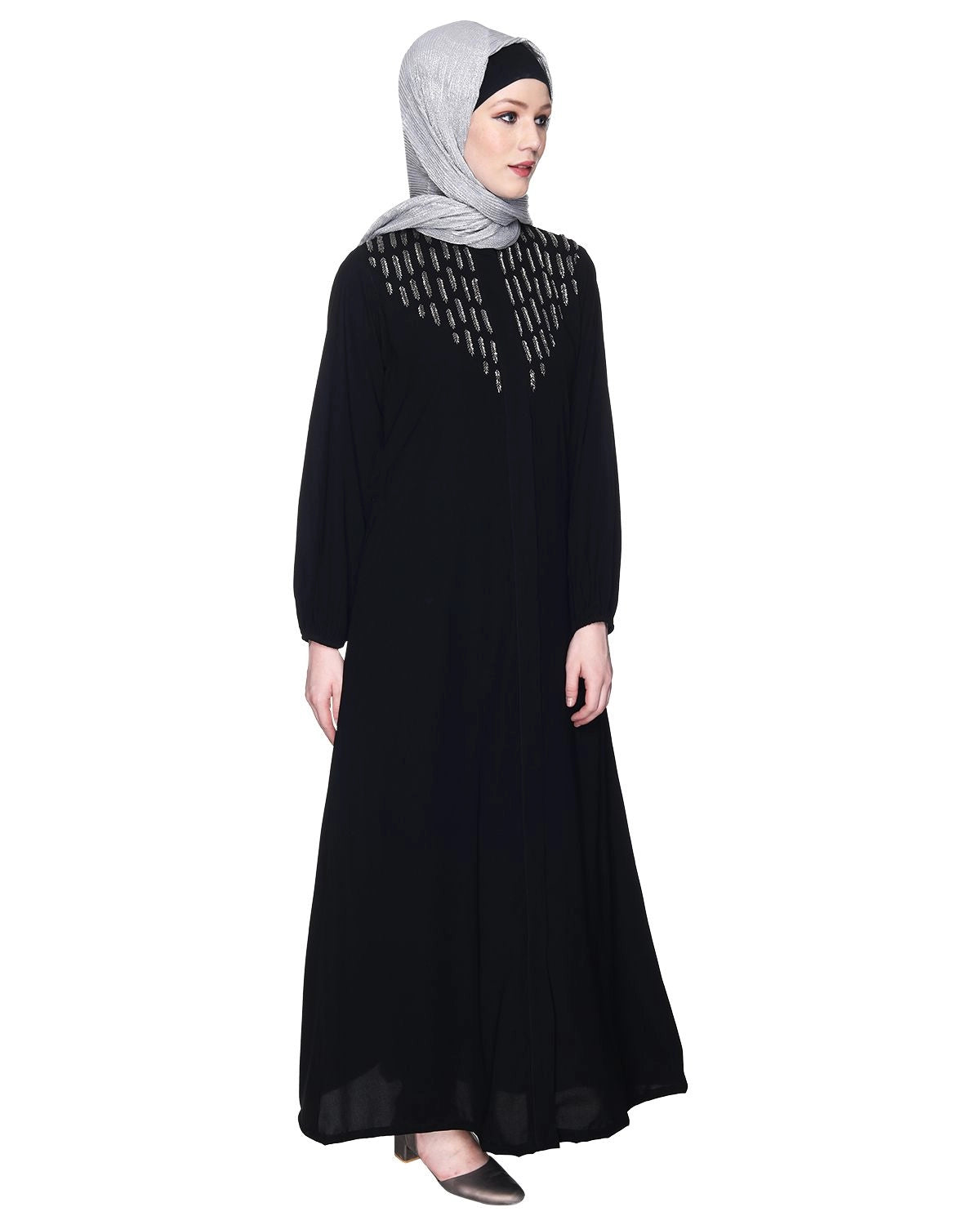 Black Abaya With Flashy Metallic Beads Embroidery