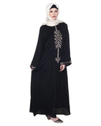 Black Front Closed Abaya With Angular Embroidery Design