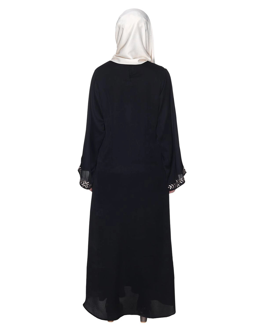 Black Front Closed Abaya With Angular Embroidery Design