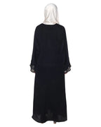 Black Front Closed Abaya With Angular Embroidery Design