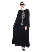 Black Front Closed Abaya With Angular Embroidery Design
