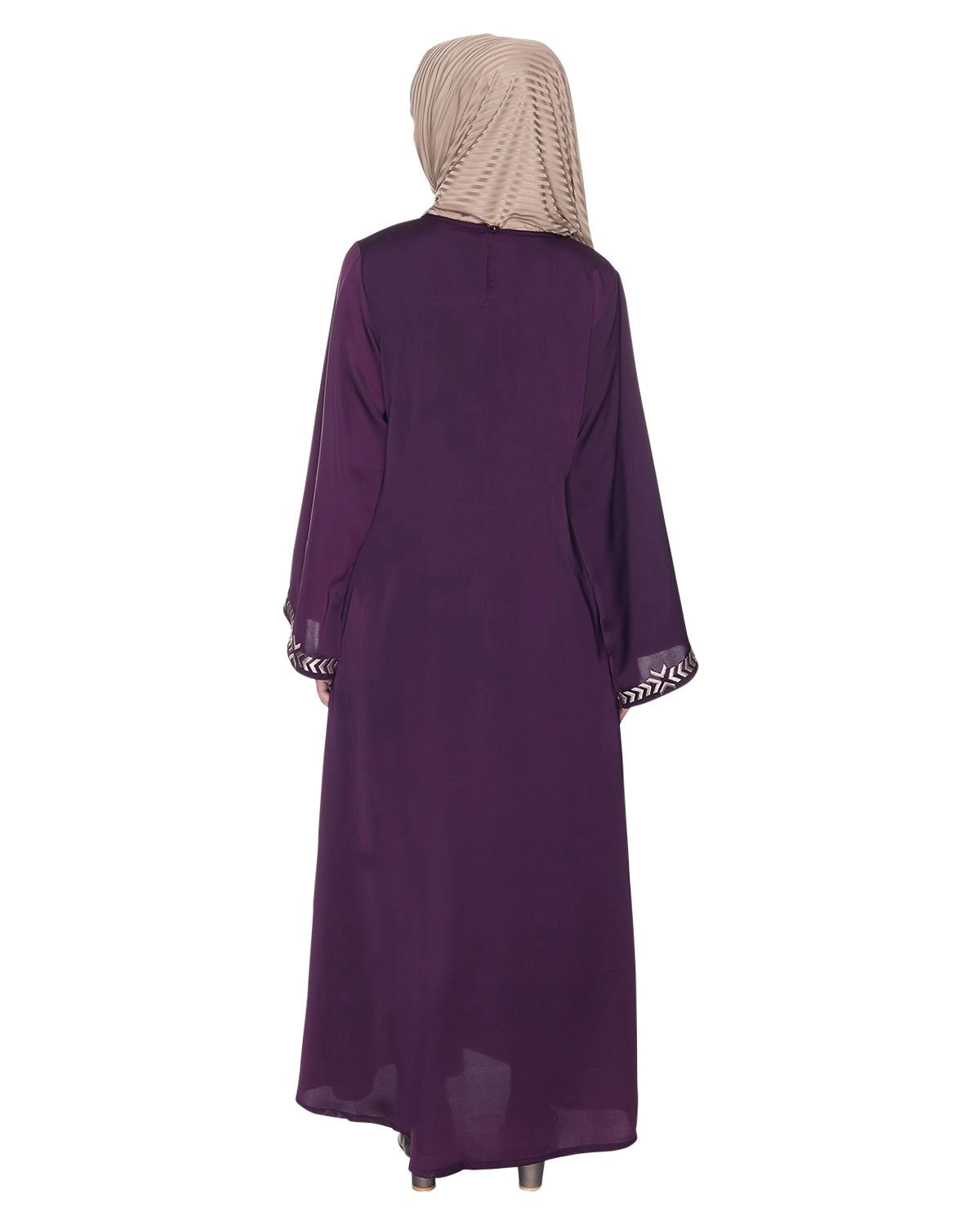 Purple Front Closed Abaya With Angular Embroidery Design