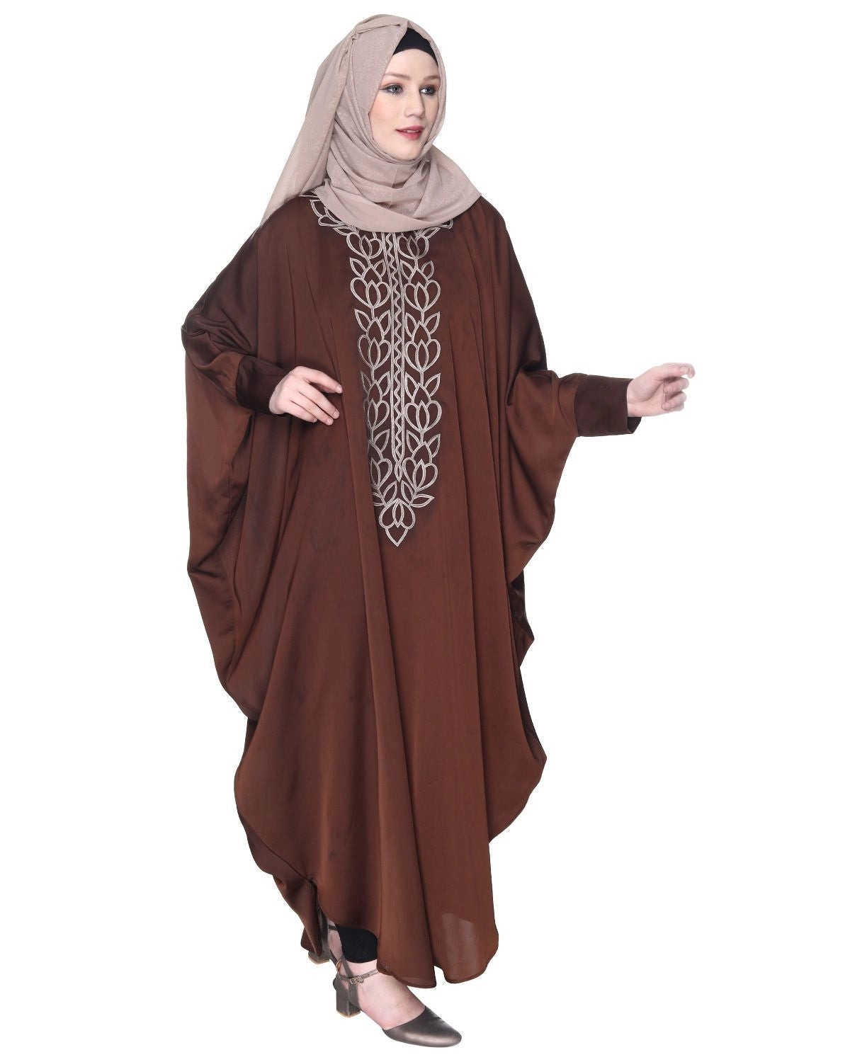 Mustard Brown Embroidered Kaftan