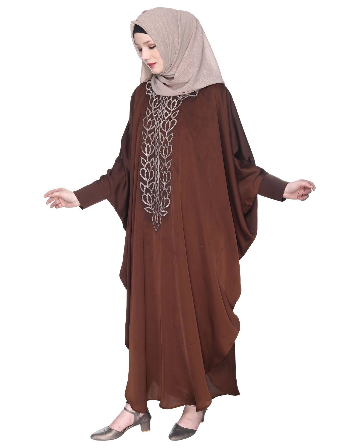 Mustard Brown Embroidered Kaftan