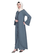 Grey Jacket Syle Frill Abaya