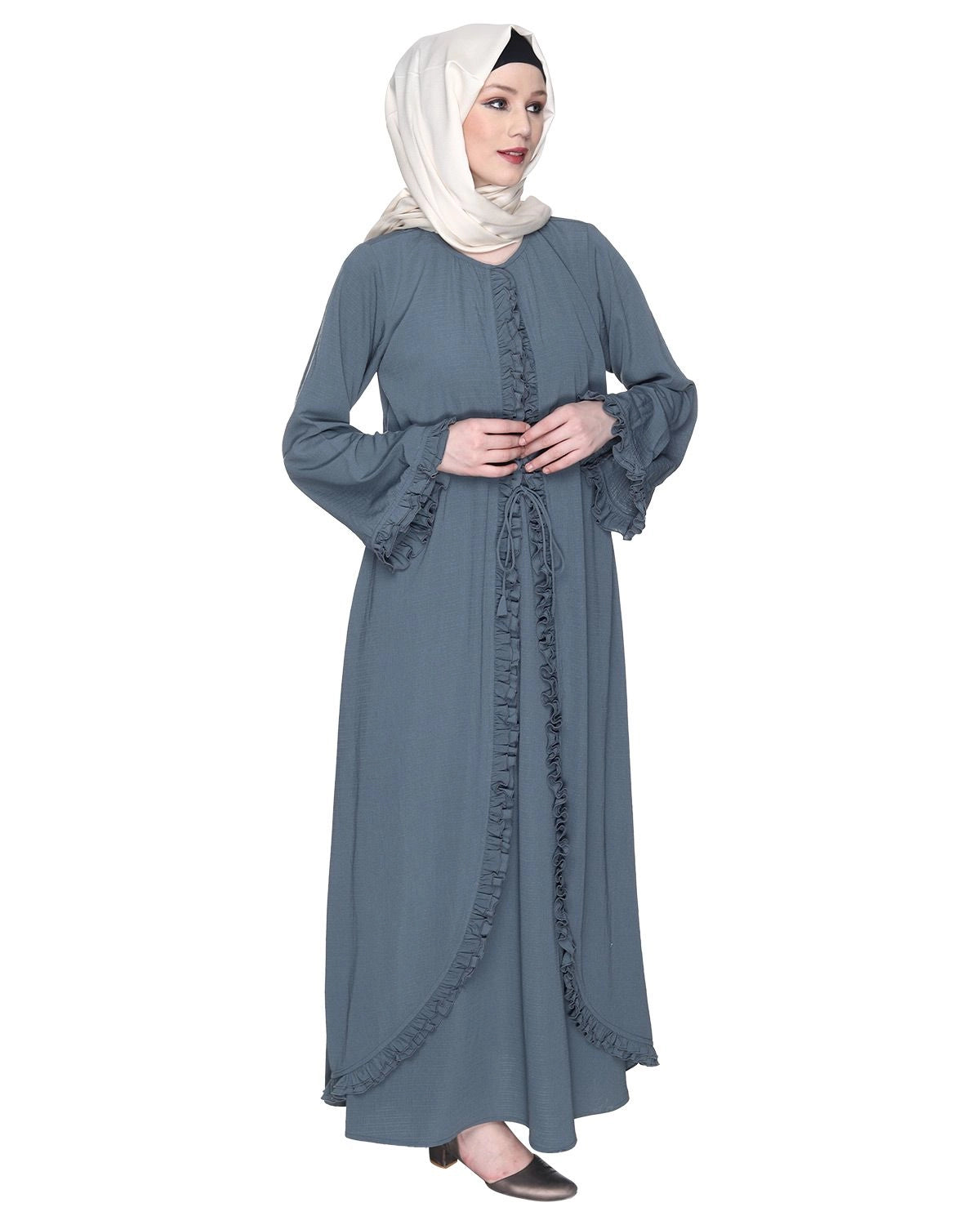 Grey Jacket Syle Frill Abaya