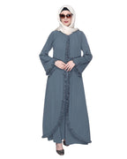 Grey Jacket Syle Frill Abaya