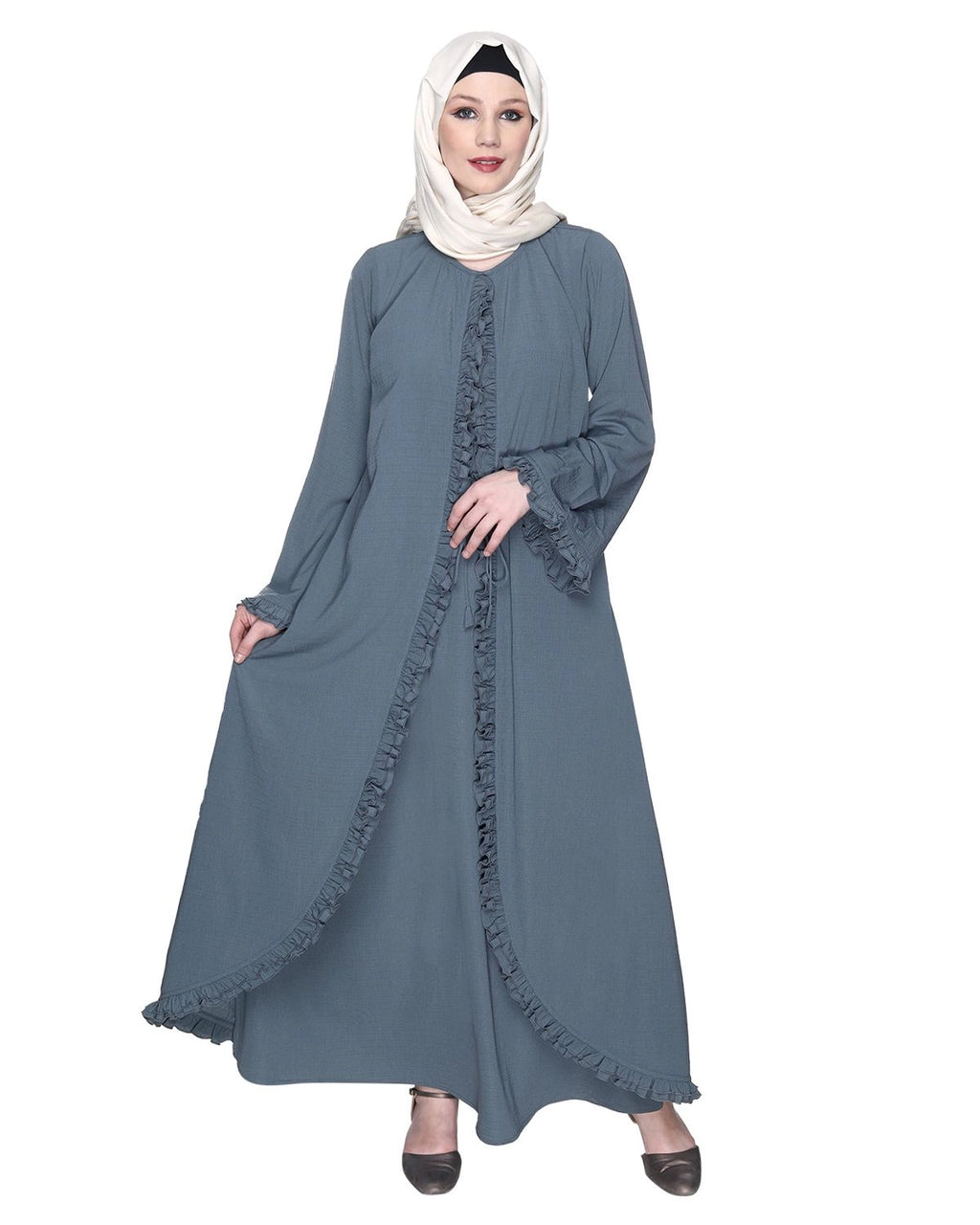 Grey Jacket Syle Frill Abaya