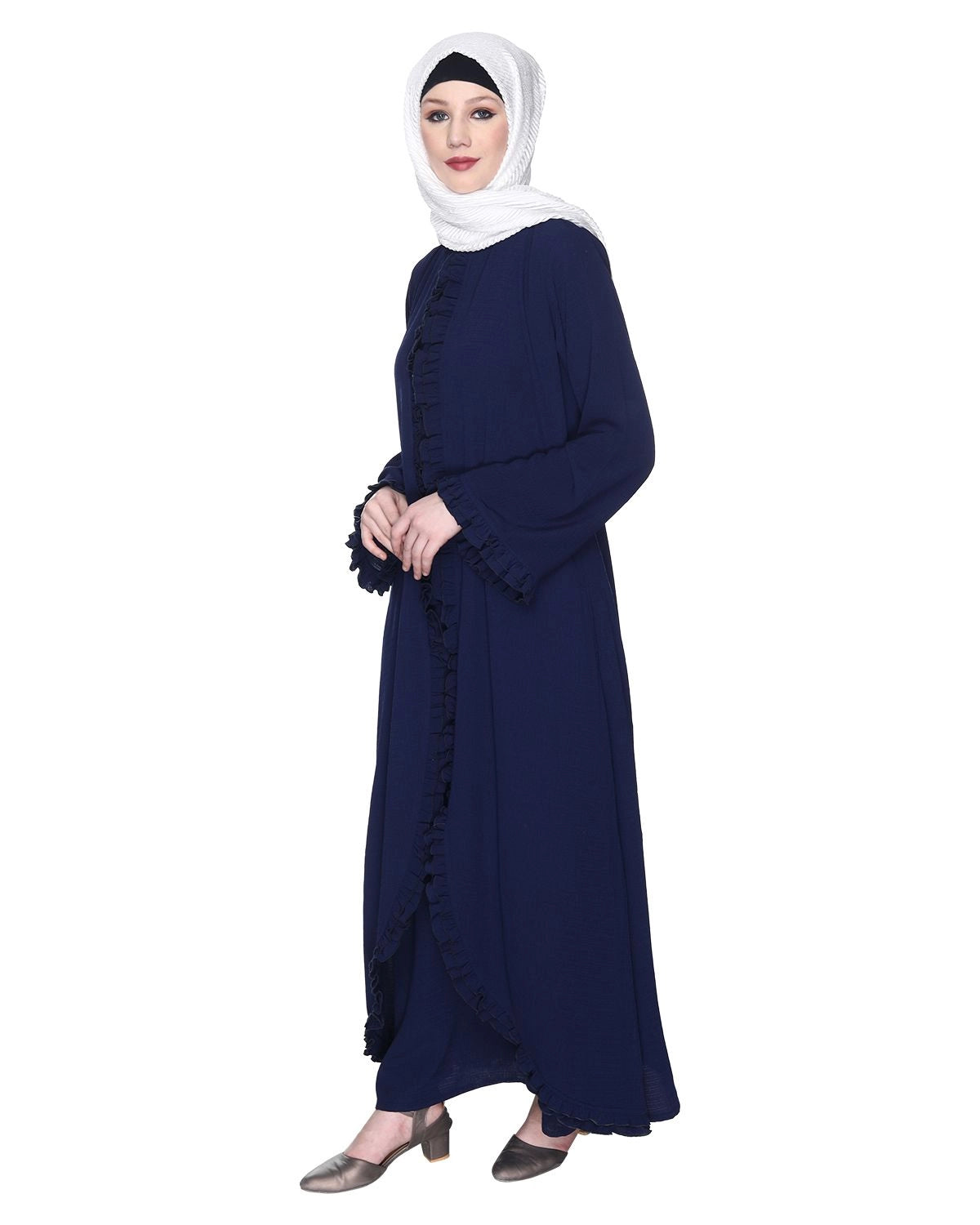 Blue Jacket Syle Frill Abaya