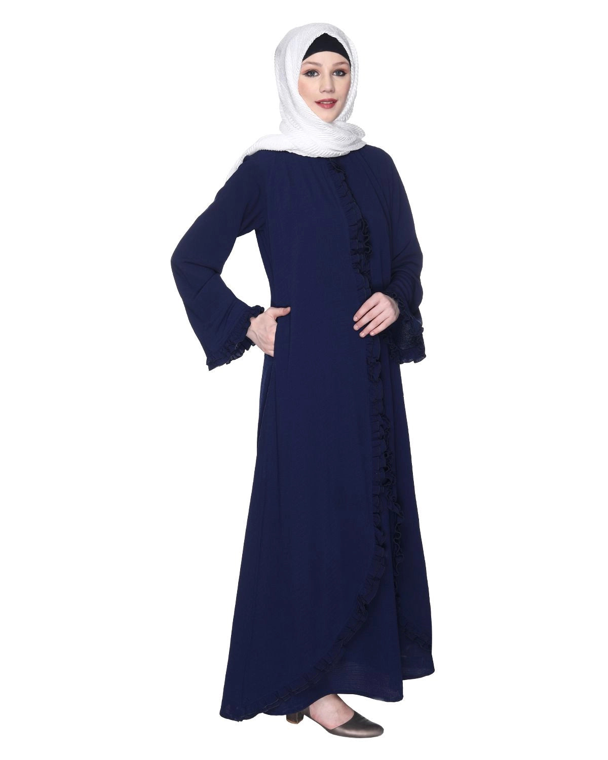 Blue Jacket Syle Frill Abaya