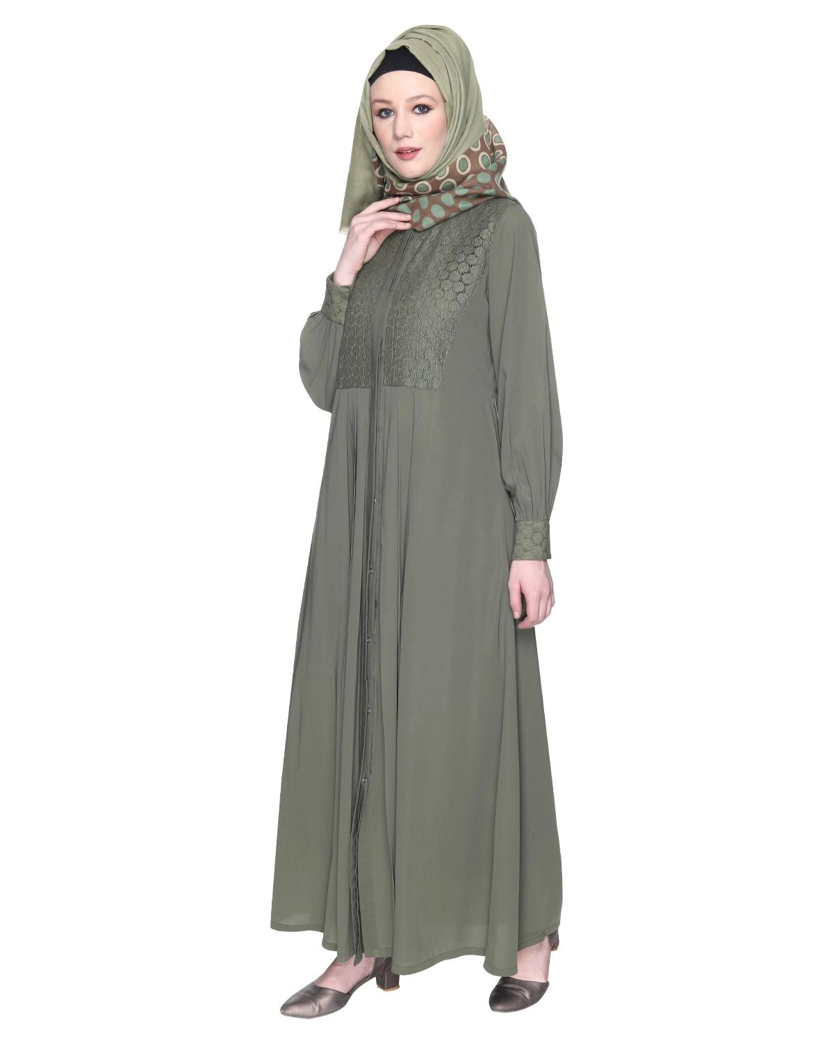 Subtle Mint Laced Dress Abaya