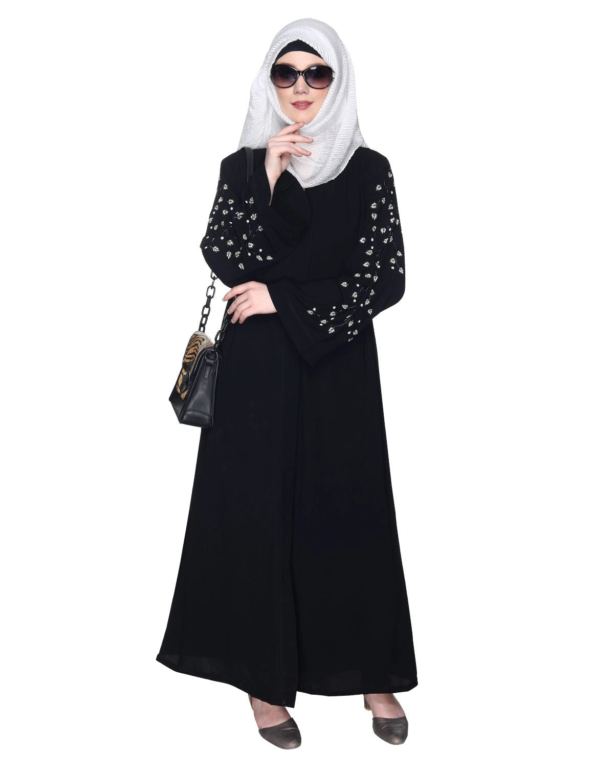 Abaya With Sparkling Hand-Embroidered Sleeves