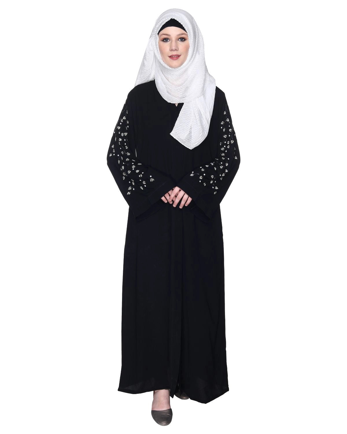 Abaya With Sparkling Hand-Embroidered Sleeves