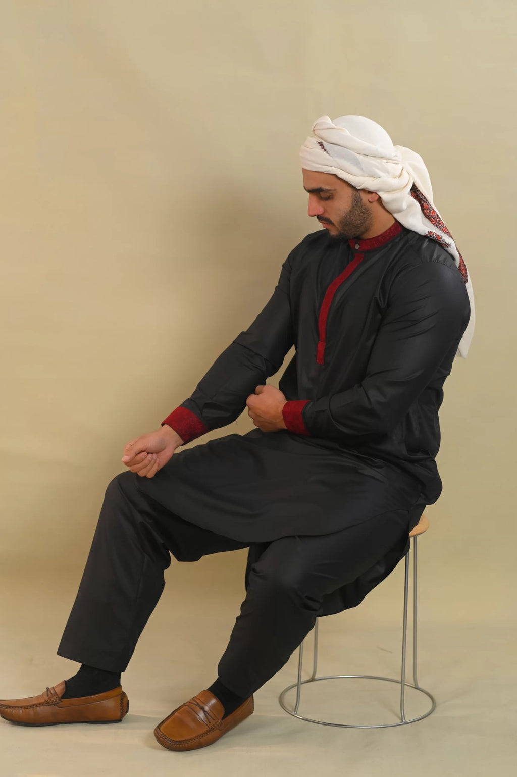 black embrioded men premium kurta pajama