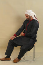 black embrioded men premium kurta pajama