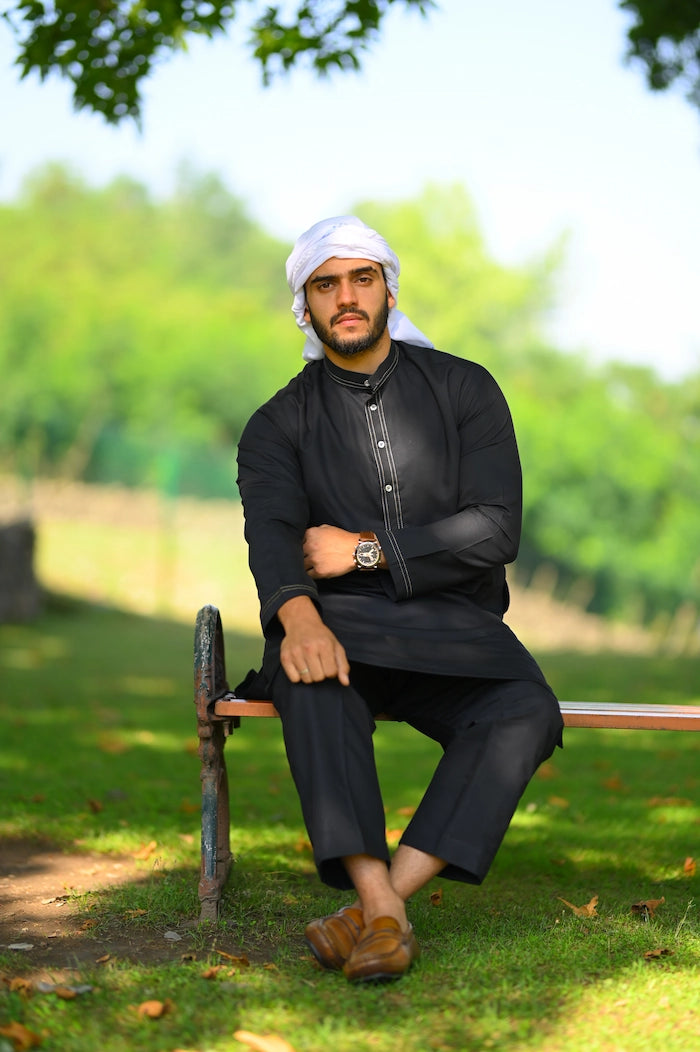 men black and white lines summer kurta pajama 