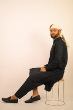 black color summer kurta pajama for men 