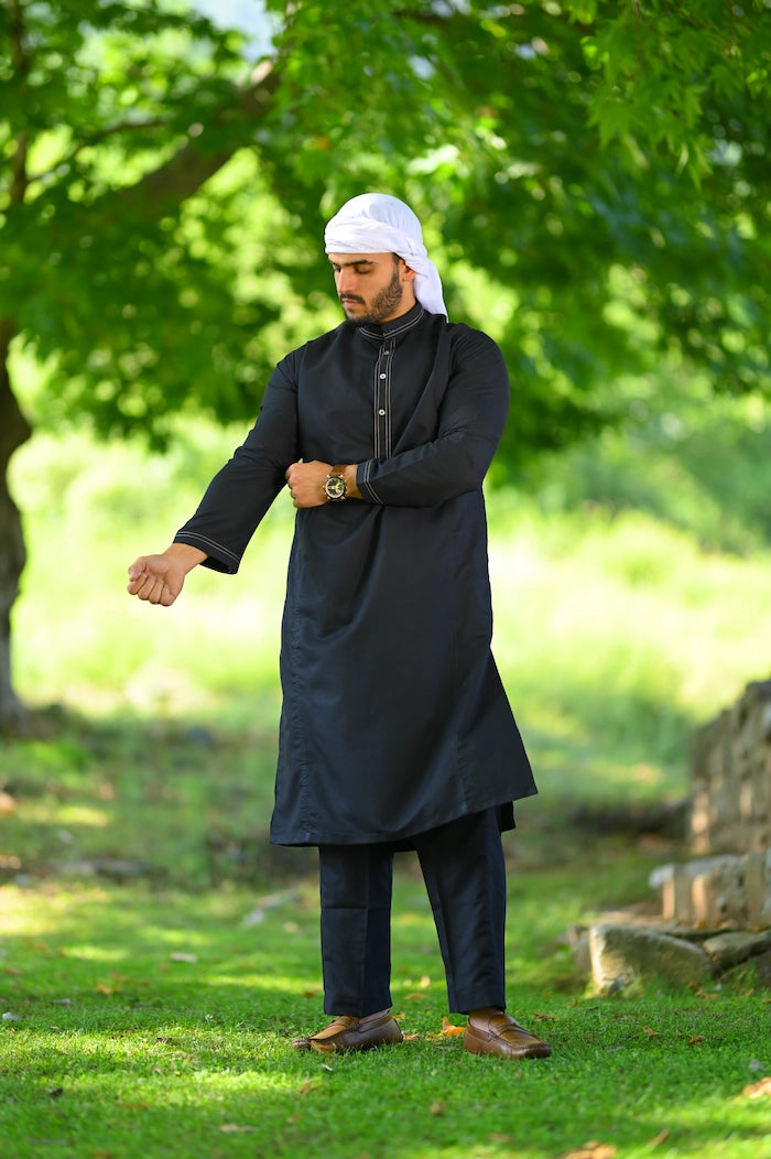men black and white lines summer kurta pajama 