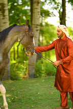 baraqah men brick red color summer kurta pajama 