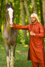 baraqah men brick red color summer kurta pajama 