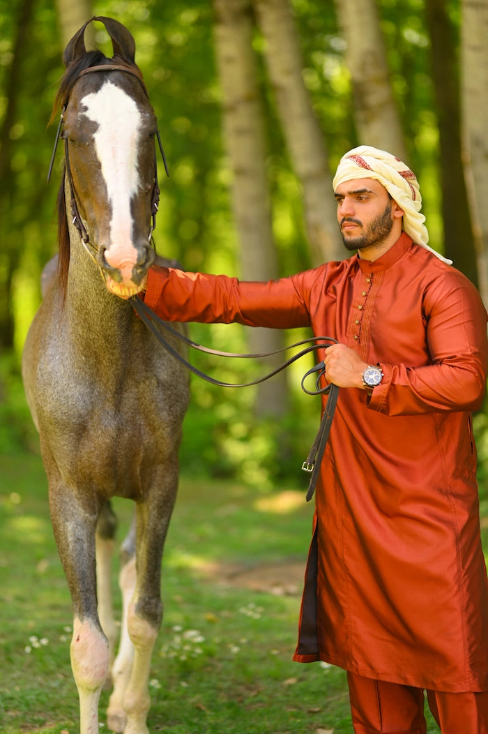 baraqah men brick red color summer kurta pajama 