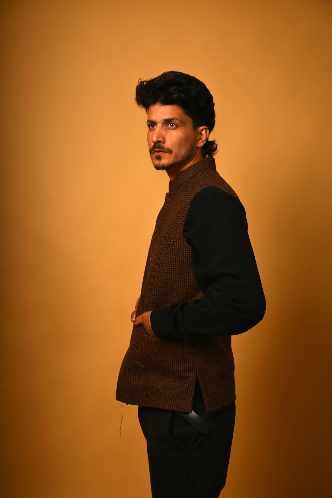 Coffee Brown Houndstooth Woollen Waistcoat