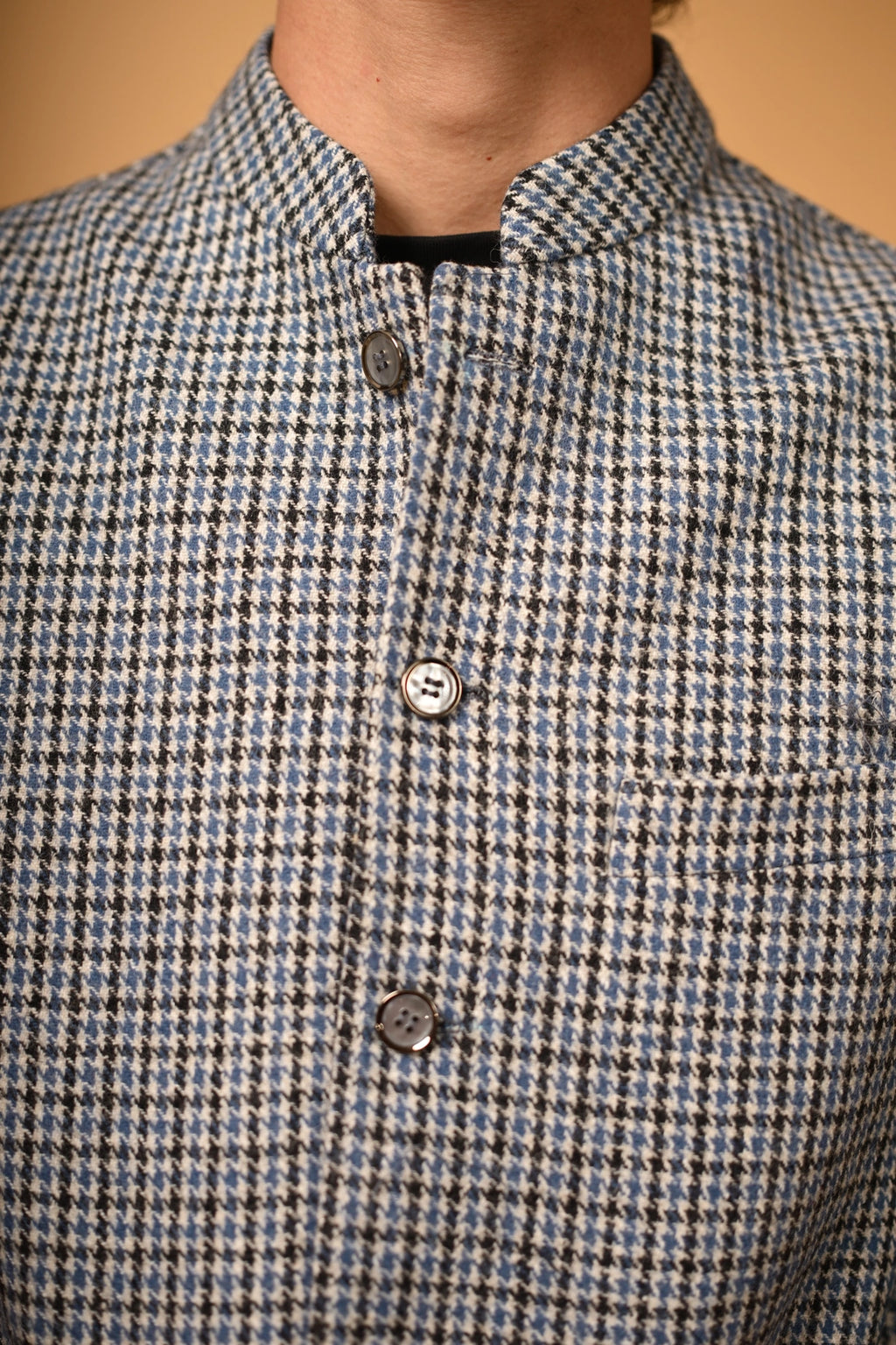 Sky Blue With Black Mini Check Woollen Waistcoat